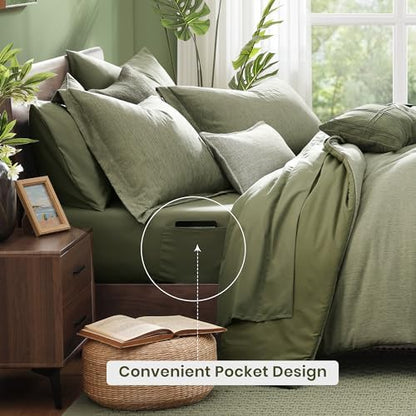 Monbix Oversized Queen Comforter Set Sage Green 7 Pieces Bed in a Bag