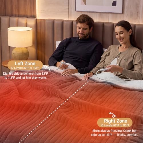 Heated Electric Blanket King Size, Dual Control 90" x 100", Ash Gray