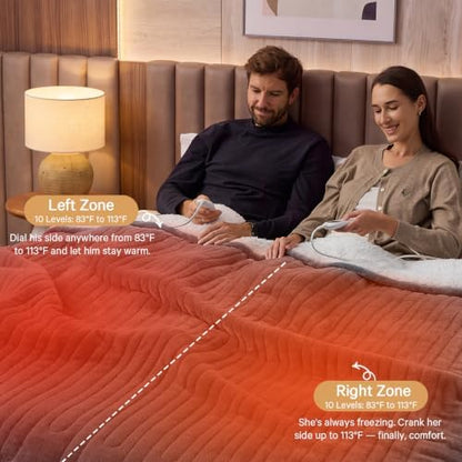 Heated Electric Blanket King Size, Dual Control 90" x 100", Ash Gray