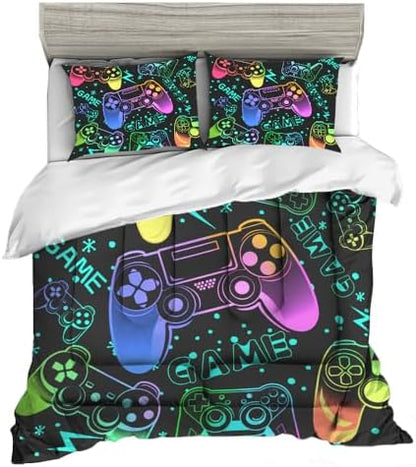 Sunnycitron Colorful Gamepad Gamer Comforter Set for Boys Gaming Bedding Set Teens Game Room Decor Full (1 Comforter + 2 Pillowcase)