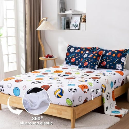 A Nice Night 6Pc Twin Basketball Comforter Bedding Set for Kids Teen,Navy