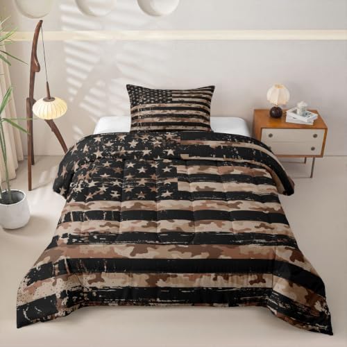 Feelyou American Flag Camouflage Comforter Set Twin Bedding Set for Boys