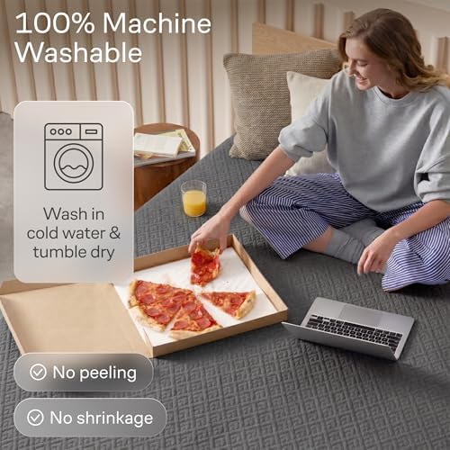 100% Waterproof Full Mattress Protector - 360 Pad Protection Against Spills, Stains & Accidents for Parents & Pet Owners - Noiseless & Cooling Viscose Made from Bamboo (Grey)