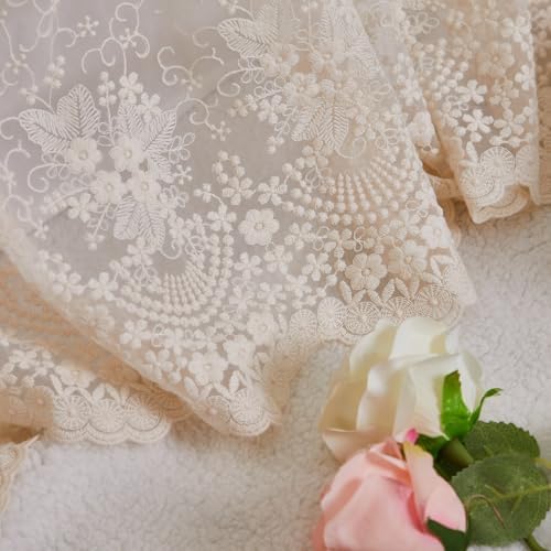 Brandream Cream Lace Bed Skirt Twin Size 18-Inch Drop Double-Layer Cotton