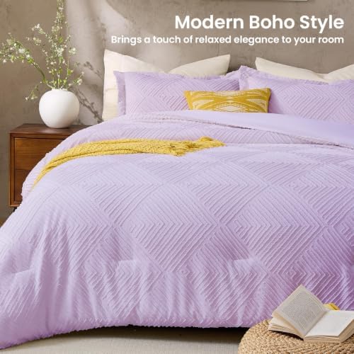 JOLLYVOGUE Twin/Twin XL Comforter Set, Boho Tufted 2PCS Bed Set, Purple