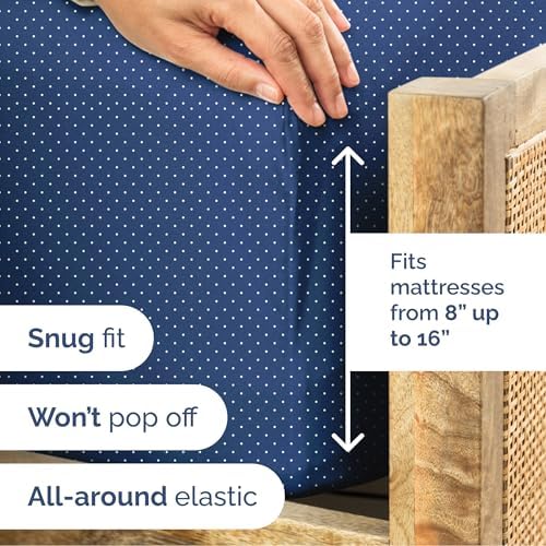 Full 4 Piece Striped Sheet Set - Breathable & Cooling - Navy Microdots