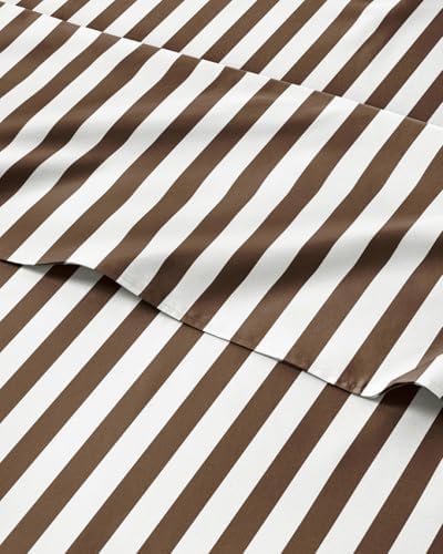Full 4 Piece Striped Sheet Set - Soft, Breathable & Cooling - Brown Stripe
