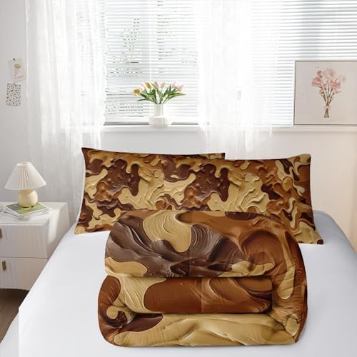 Nttopship Camouflage Bedding Set,Brown Camouflage Pattern Style Full Comforter Set for Adult Teens Camo Bed in A Bag 3 Pieces,Camo Pattern Room Decor with Comforter and 2 Pillow Case