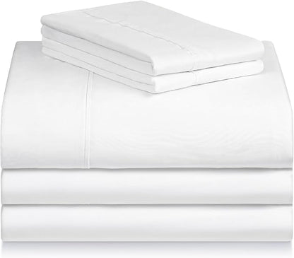 LuxClub 7 PC Split King Sheet Set Bed Sheets Deep Pockets 18" Eco Friendly Wrinkle Free Cooling Sheets Machine Washable Hotel Bedding Silky Soft - White Split King