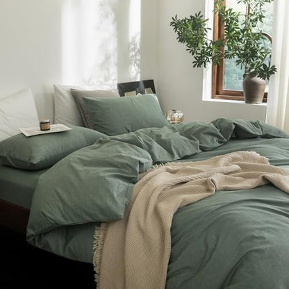 FOSSA Duvet Cover Set 100% Washed Cotton Linen Feel King
