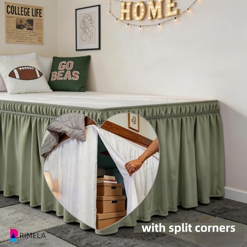 College Dorm Bed Skirt Twin XL 36" Drop, Slit Corner Bedskirt, Sage Green