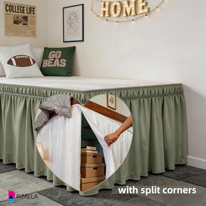 College Dorm Bed Skirt Twin XL 36" Drop, Slit Corner Bedskirt, Sage Green