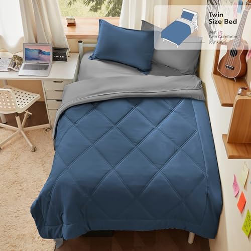 Joiedomi Twin Comforter Set with Sheets Navy Blue, 5 Pieces Twin Bedding Sets with 1 Down Alternative Comforter, 1 Flat Sheet, 1 Fitted Sheet, 1 Pillowcase and 1 Pillow Sham, Bed in a Bag All Seasons