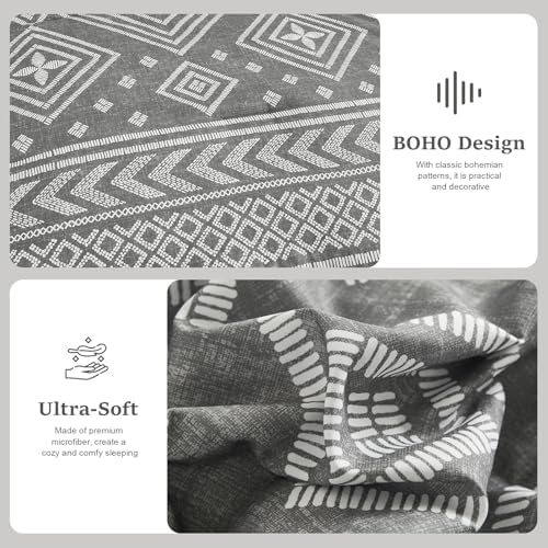 Yiran Boho Aztec Comforter Set King Size, Grey Comforter Bedding Set, 7 Piece Bed in a Bag, Soft Microfiber Bohemian Striped Complete Bedding Set with Sheets for All Season