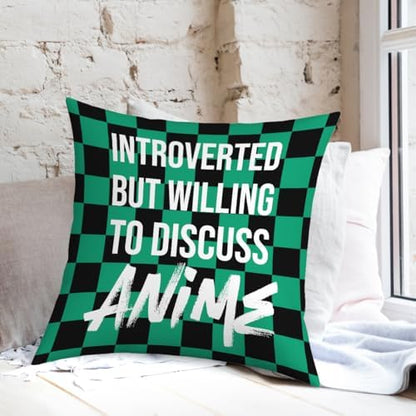 Anime Decor, Introverted But Willing to Discuss Anime Room Decorative Throw Pillow Covers, Girls Anime Gifts Anime Lovers for Home Living Room Girl Women Bedroom Decoration Gifts Black