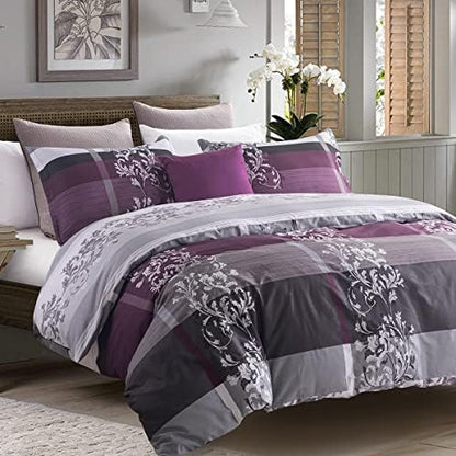 SLEEPBELLA Comforter King Size, 600 Thread Count Cotton Grey Paisley & Purple Comforter Sets, Down Alternative Bedding Set 3Pcs(King, Purple Paisley)