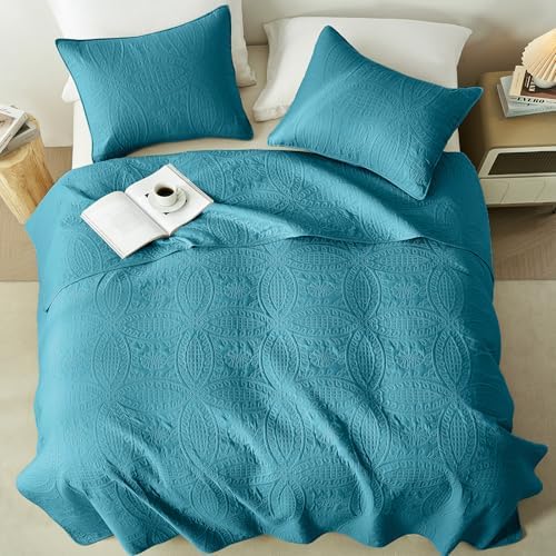 akkialla Teal Twin Quilt Set, Ultrasonic Lightweight Bedspread Coverlet for Modern Minimalist Bedroom, Soft Microfiber Coin Pattern Bedding, 2-Piece (1 Quilt, 1 Pillow Sham)