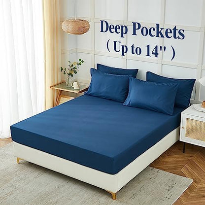 ILAVANDE Navy Blue King Sheets Set 6 Piece,Hotel Luxury Super Soft 1800 Series Microfiber Bed Sheets King Set-Wrinkle Free & Breathable-14 Deep Pocket Sheets for King Size Bed(King,Navy Blue)