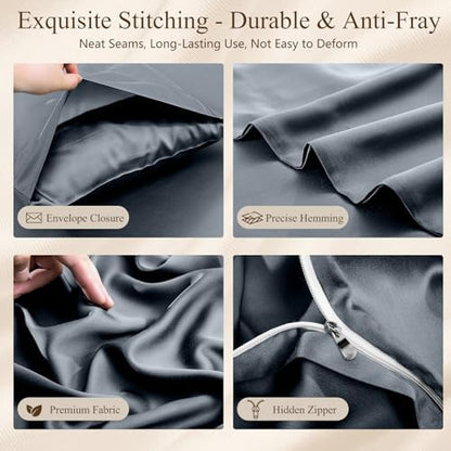 Queen Duvet Cover Set 3 Pieces, 100% Organic Viscose derived from Bamboo, Luxuriously Soft & Cooling, 1 Duvet Cover and 2 Pillowcases, 90" x 90"(Queen, Dark Grey)