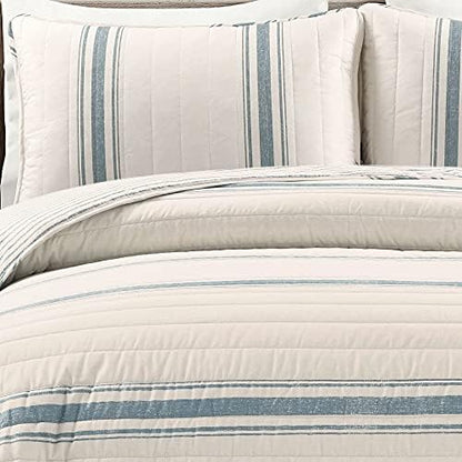 Lush Decor Farmhouse Stripe Reversible Cotton Quilt King Size 3 Piece Set Blue - Farmhouse Bedding Set King Quilt - Striped Bedding