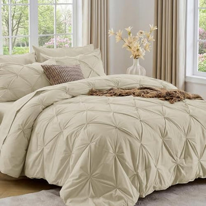 Sasttie Twin XL Comforter Set, 5-Piece Bed in a Bag, Pintuck Bedding Sets for All Season, Includes Comforter, Flat Sheet, Fitted Sheet, Pillowcase and Pillowsham, Linen