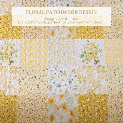 Mybedsoul Boho Quilts Queen Size, Patchwork Reversible Bedding Set, Yellow