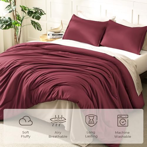Litanika Burgundy Super King Plus Comforter Set, 3 Pcs Solid Bedding Set