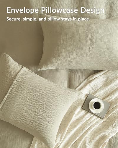 SE SOFTEXLY Muslin Duvet Cover King Size, 100% Washed Cotton Duvet Cover Set, Ultra Soft Comforter Cover Linen Like, 3 Pieces Minimalist Gauze Duvet Cover with 2 Pillowcases, 90"x104", Linen