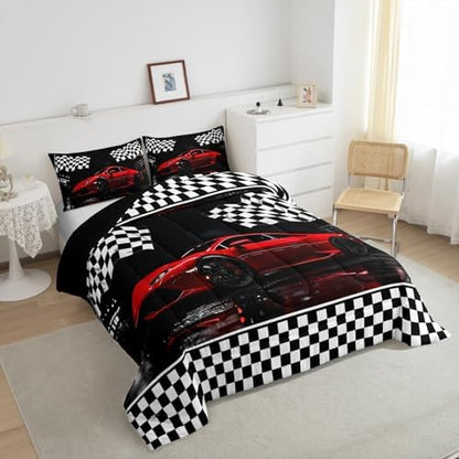 Feelyou Race Car Comforter Set Full Size Cool Car Bedding Set Ultra Soft Racing Car Comforter for Kids Boys Girls Extreme Sports Duvet Quilt Bedroom Decor Automobile Quilt