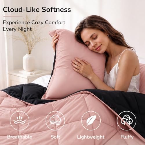 downluxe Queen Comforter Set Soft Reversible 3 Pieces, Pink/Black