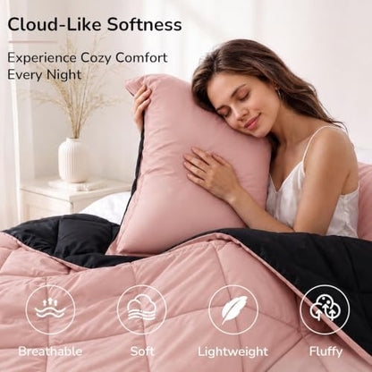 downluxe Queen Comforter Set Soft Reversible 3 Pieces, Pink/Black