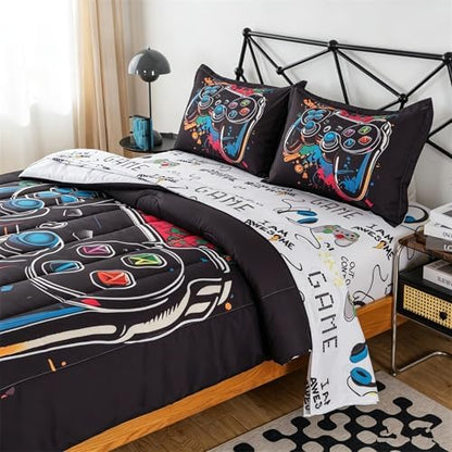 6 Pieces Game Comforter Sets for Boys Gaming Bedding Twin Size