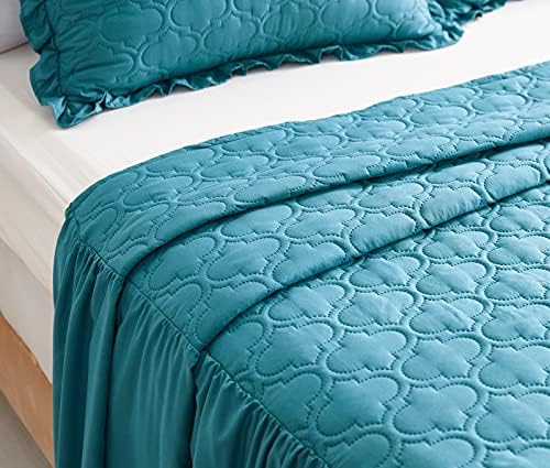 CHIXIN Ruffle Skirt Bedspread - 30" Long Drop, Shabby Chic Style Bedding, Lightweight, 3 Piece Set, Cal King Size, Lagoon
