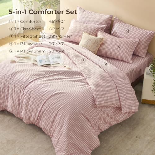 Litanika Blush Pink Gingham Twin/Twin XL Comforter Set 5 Pieces