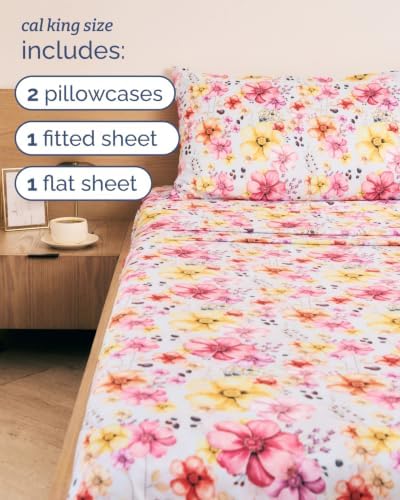 Twin 3 Piece Floral Sheet Set - Soft, Breathable & Cooling - Sunset Blossom