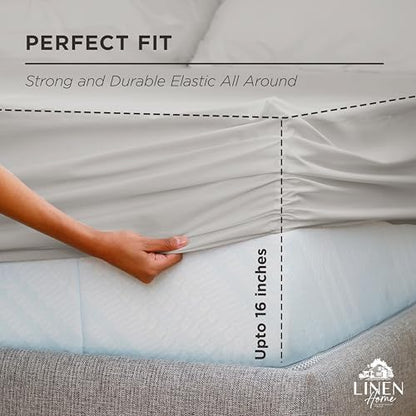 Linen Home Queen Size Fitted Sheet only 100% Cotton Percale, Silver