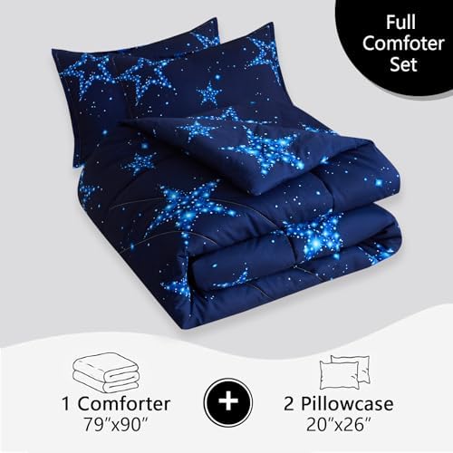 Caressma Blue Comforter Set Star Full Size 3pcs with Pillowcases