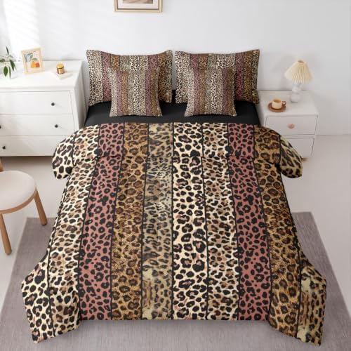 Erosebridal Dusty Rose Leopard Print King 7-Piece Comforter Set for Men Women Adults - African Cheetah Printed Bedding Set with Sheets Wild Safari Animal Bed in a Bag Modern Leopard Print Bed Sets