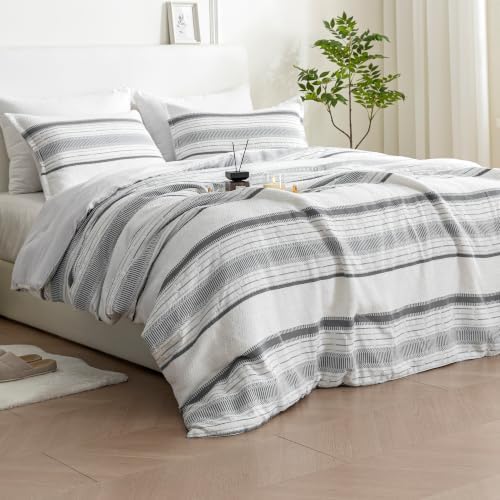 SLEEP ZONE Comforters Cal King Set, Modern Striped Bedding Set Gray 3 Pcs