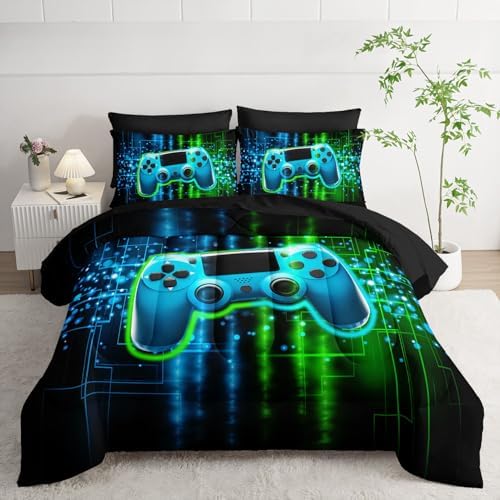 7pcs Gamer Comforter Set 3D Gamepad Printed Bedding Set with 1 Comforter, 1 Flat Sheet, 1 Fitted Sheet and 4 Pillowcases for Boys and Girls Bedroom (Gamepad King