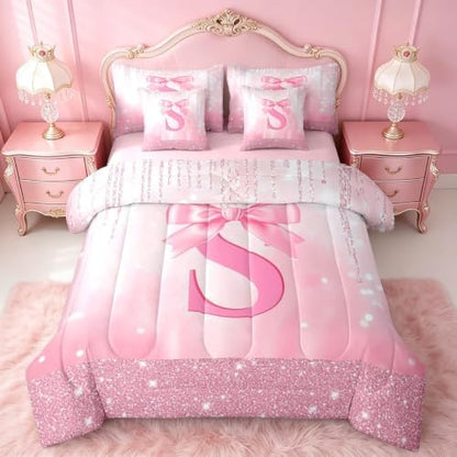 Feelyou Boys Girls Pink Bowknot 7 Pieces Bedding Set Full Size