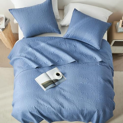 akkialla 118"x106" Bluish Grey California King Quilt Set, Oversized Floor-Length Bedspread, Modern Coin Pattern Microfiber Coverlet, 3-Piece All Season Bedding with 2 Pillow Shams