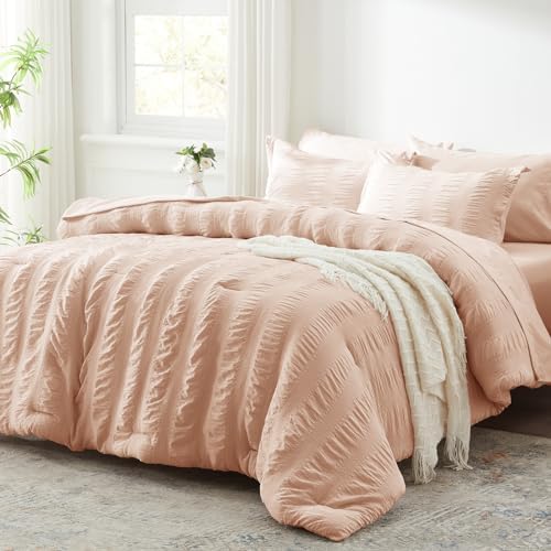 Zzlpp King Size Comforter Set 7 Piece, Pink Bed in a Bag King Bedding Sets
