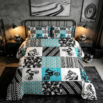 Feelyou Dirt Bike Comforter Set Twin Size Motocross Bedding Set for Kids