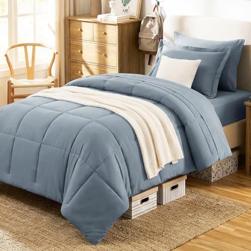 CozyLux Twin XL Comforter Set, 5-Piece Bed in a Bag, Grayish Blue