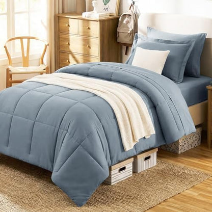CozyLux Twin XL Comforter Set, 5-Piece Bed in a Bag, Grayish Blue