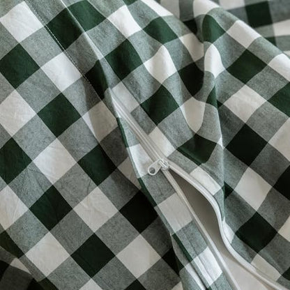 JIYUAN Queen Washed Cotton Duvet Cover Set, 3-Piece, Large Gingham