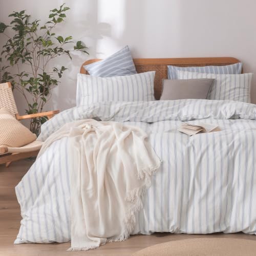 BESTOUCH Striped Cotton Duvet Cover Set Linen Feel California King