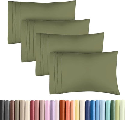 King Standard Pillow Cases Set of 4 - Soft Hotel Quality Pillowcase Covers - Comfy Bedding for Women, Men, Kids & Teens - Machine Washable Pillow Protectors - 4 Piece Set - King Standard Sage Green