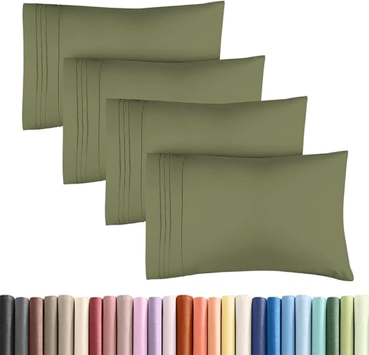 Standard Pillow Cases Set of 4 - Ultra Soft Hotel Quality Pillowcase Covers - Comfy Bedding for Women, Men, Kids & Teens - Machine Washable Pillow Protectors - 4 Piece Set - Standard Size Sage Green